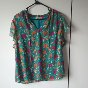 Beacon Ruffled Blue Short Sleeve Blouse